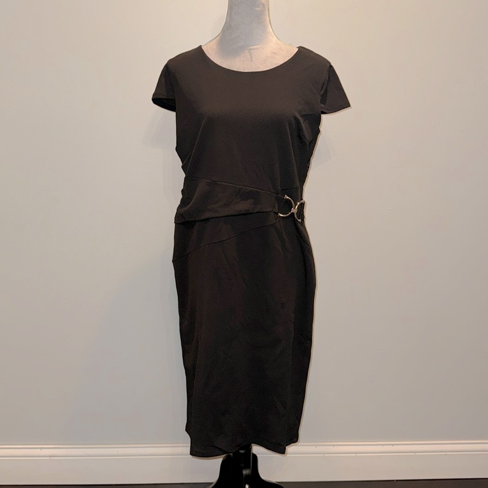 New York & Co stretch cap sleeve black dress NWT L